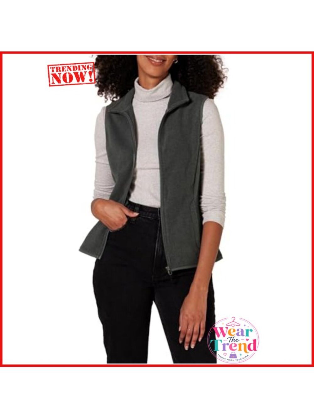 Classic-Fit Sleeveless Polar Fleece Vest Zip Pockets Stand Collar